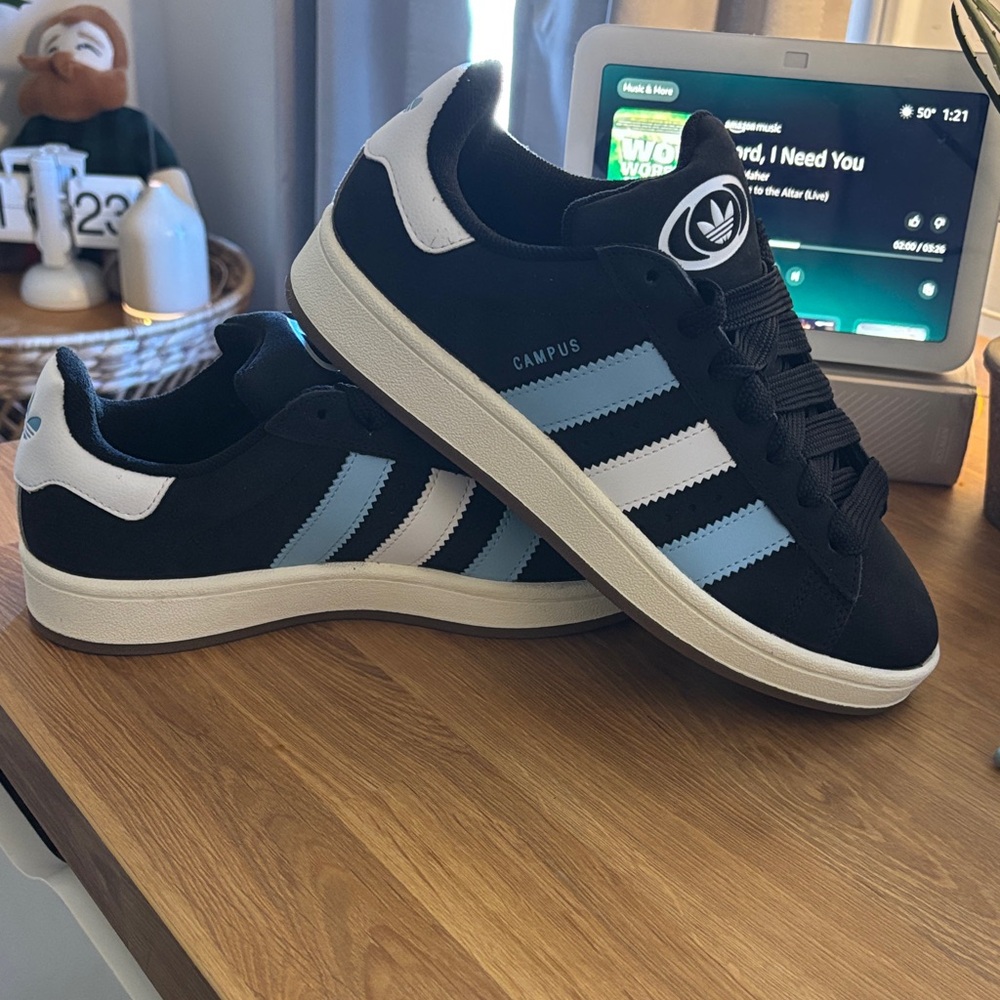 Adidas Campus Black Sneakers with White and Light Blue Stripes - Picture 7 of 7